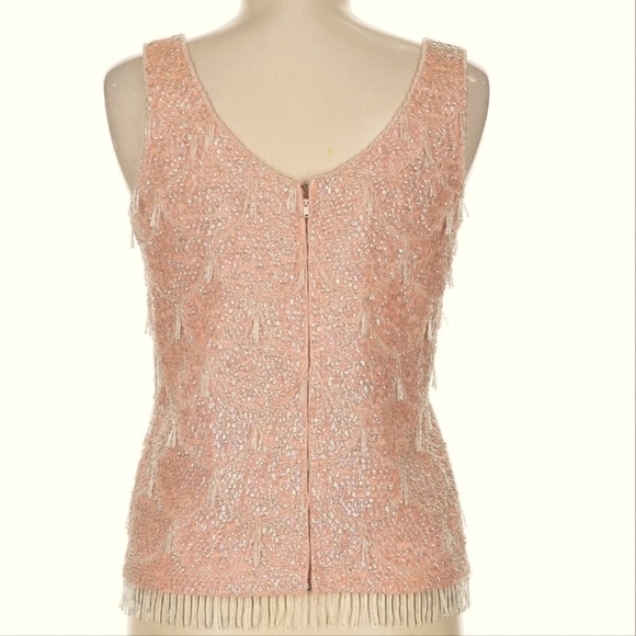 VINTAGE VOGUEMONT 1960s Pink Beaded Pure Wool Top Size 6 Made in Hong Kong - Picture 3 of 6
